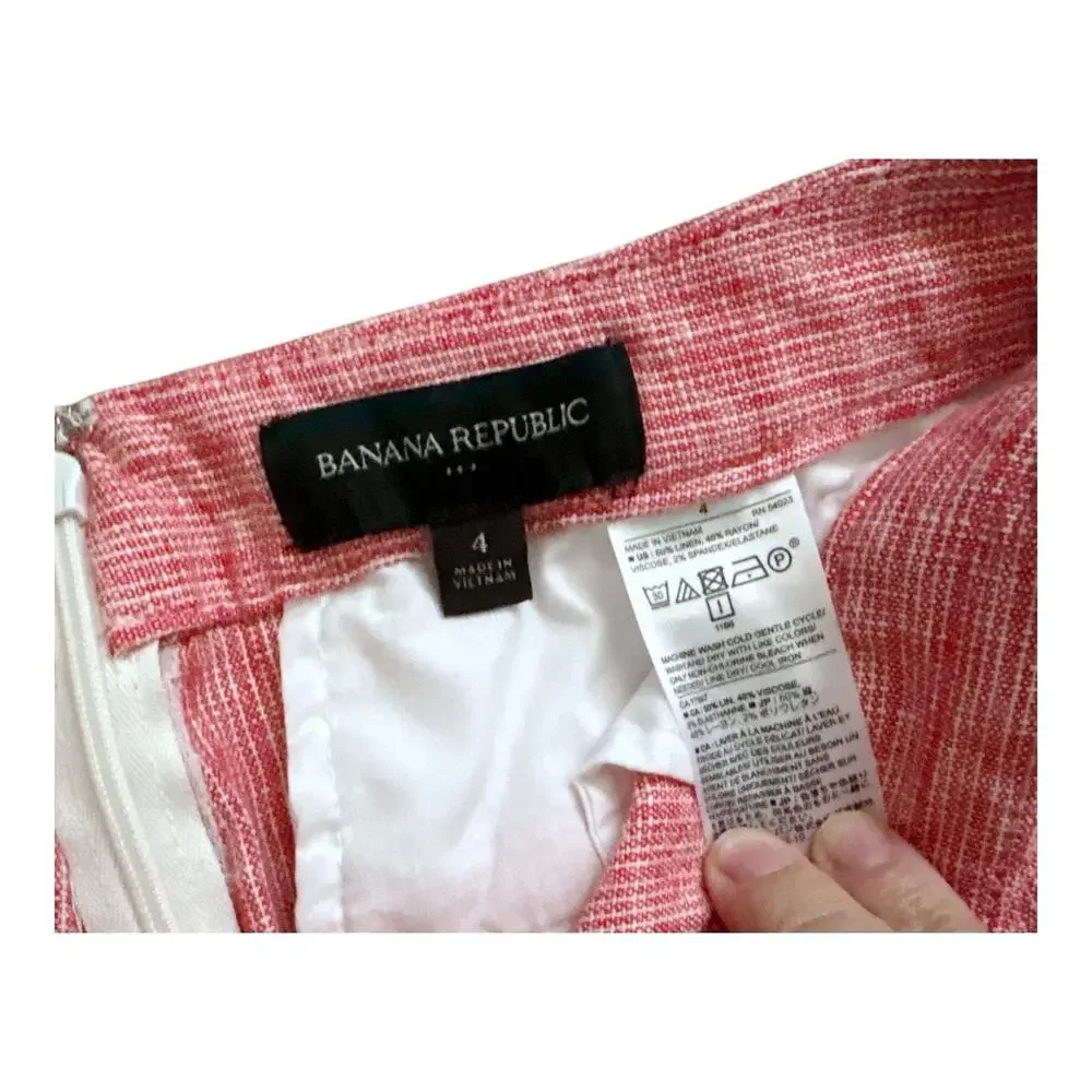 Banana Republic Pants Linen Blend Sailor Womens 4 Red White Wide Leg Back Zip
